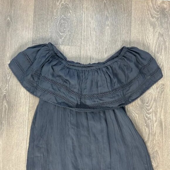 Wilfred Aritzia Emmie Mini Dress Lace Off the Shoulder Eyelet Blue boho chic 2XS - Picture 4 of 16